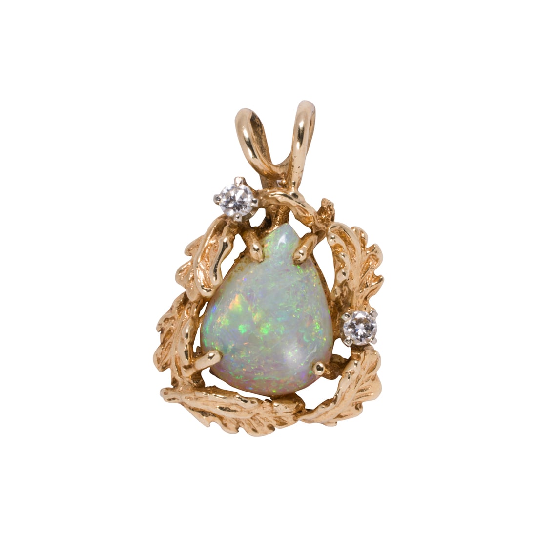 An opal, diamond, and 14k gold pendant (1 of 1)