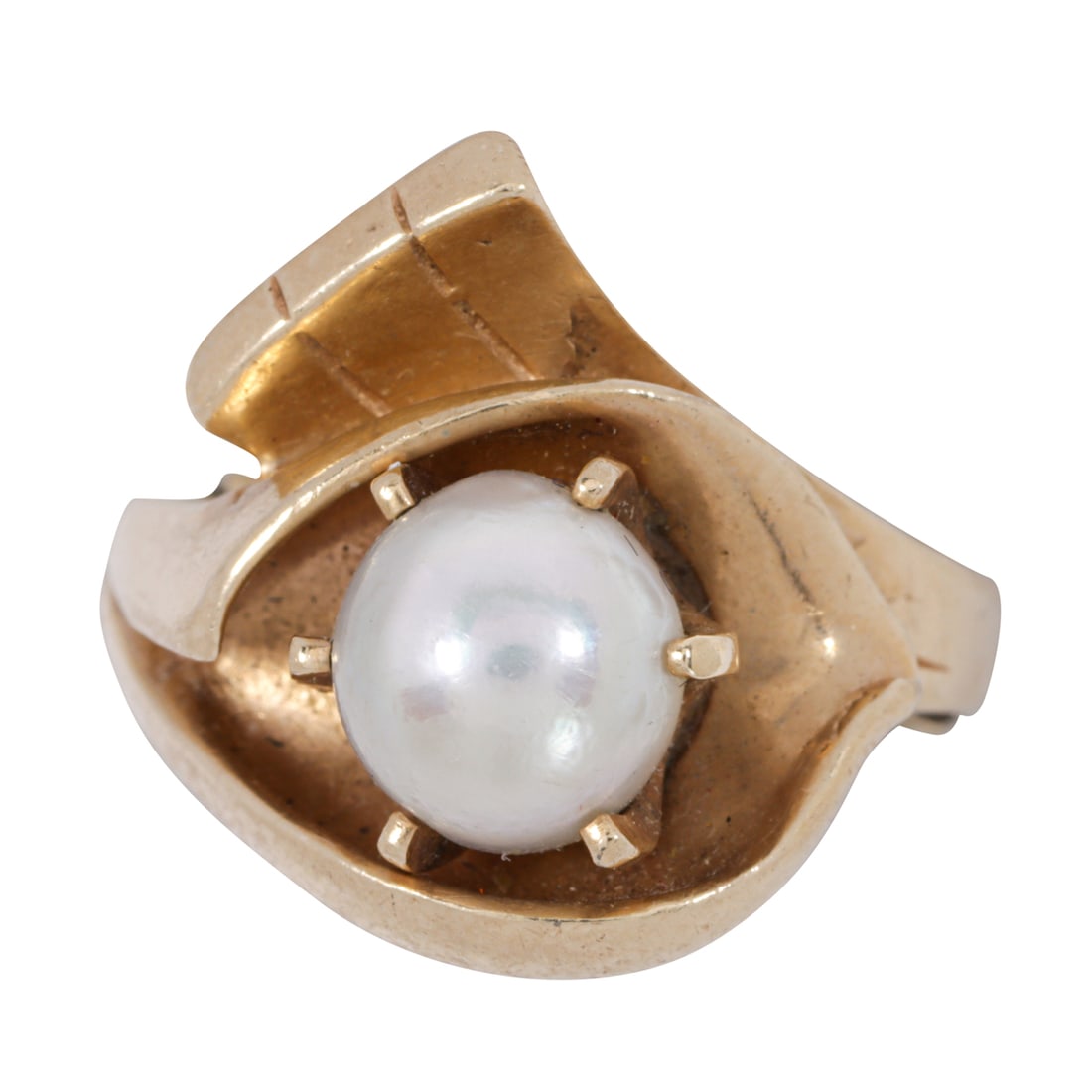 A cultured pearl and 14k gold ring (1 of 2)