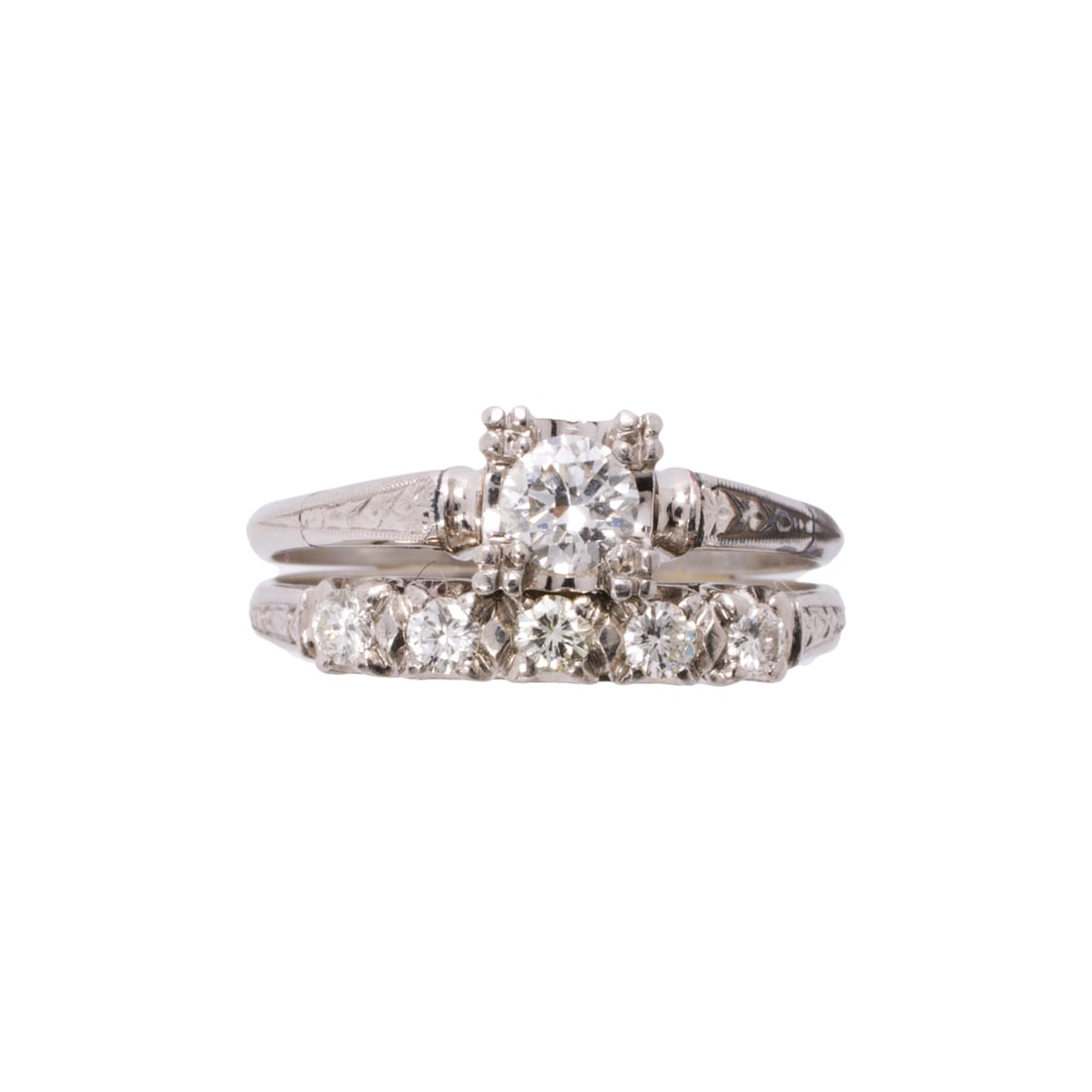 A Mid-Century diamond and platinum wedding set (1 of 2)