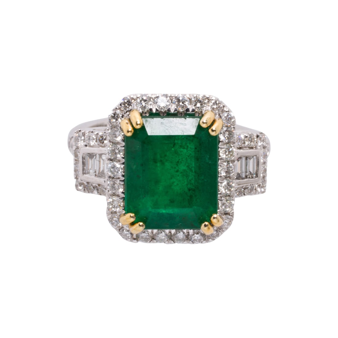 An Art-Deco style emerald, diamond, and 14k bi-color gold ring (1 of 2)