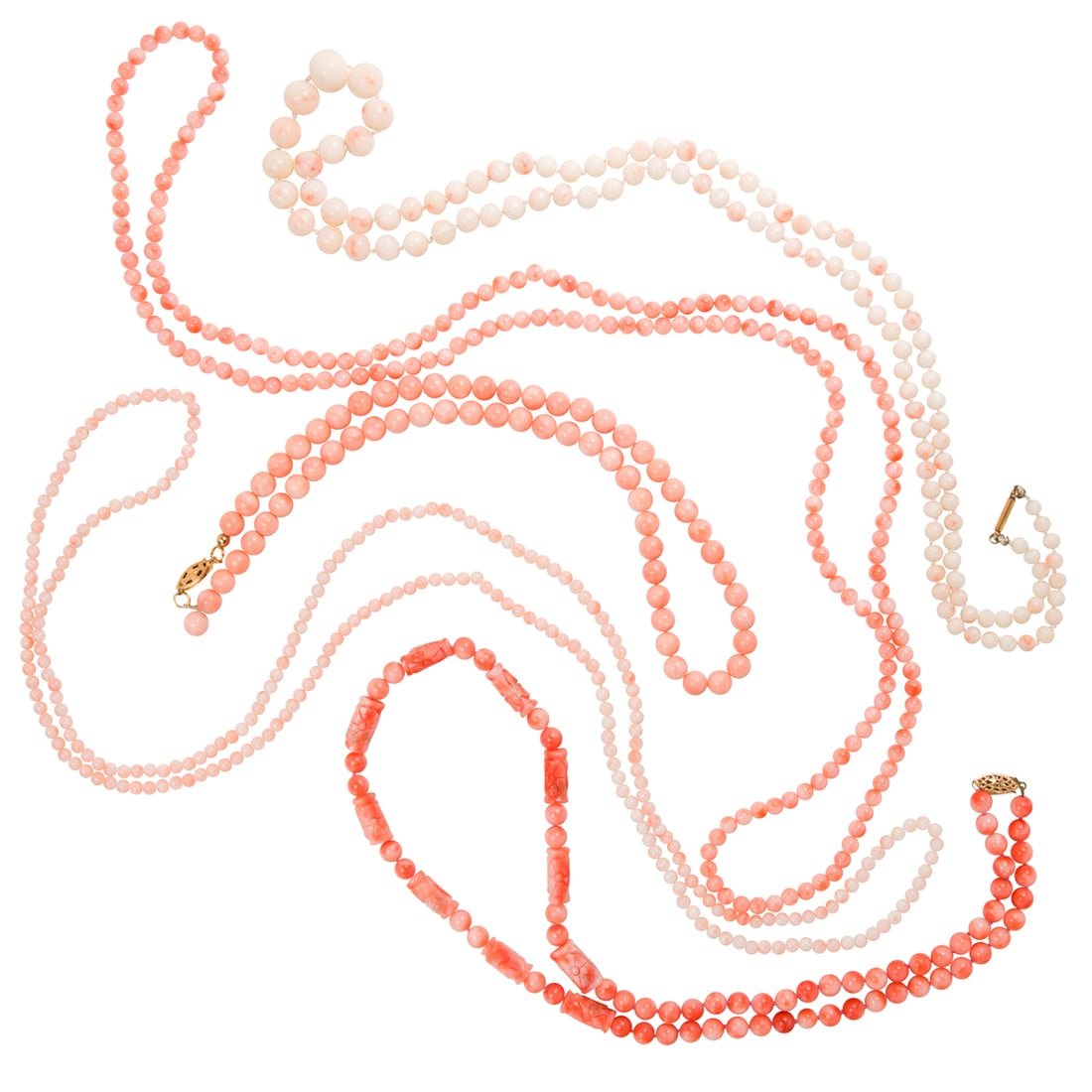 A group of five coral necklaces (1 of 2)