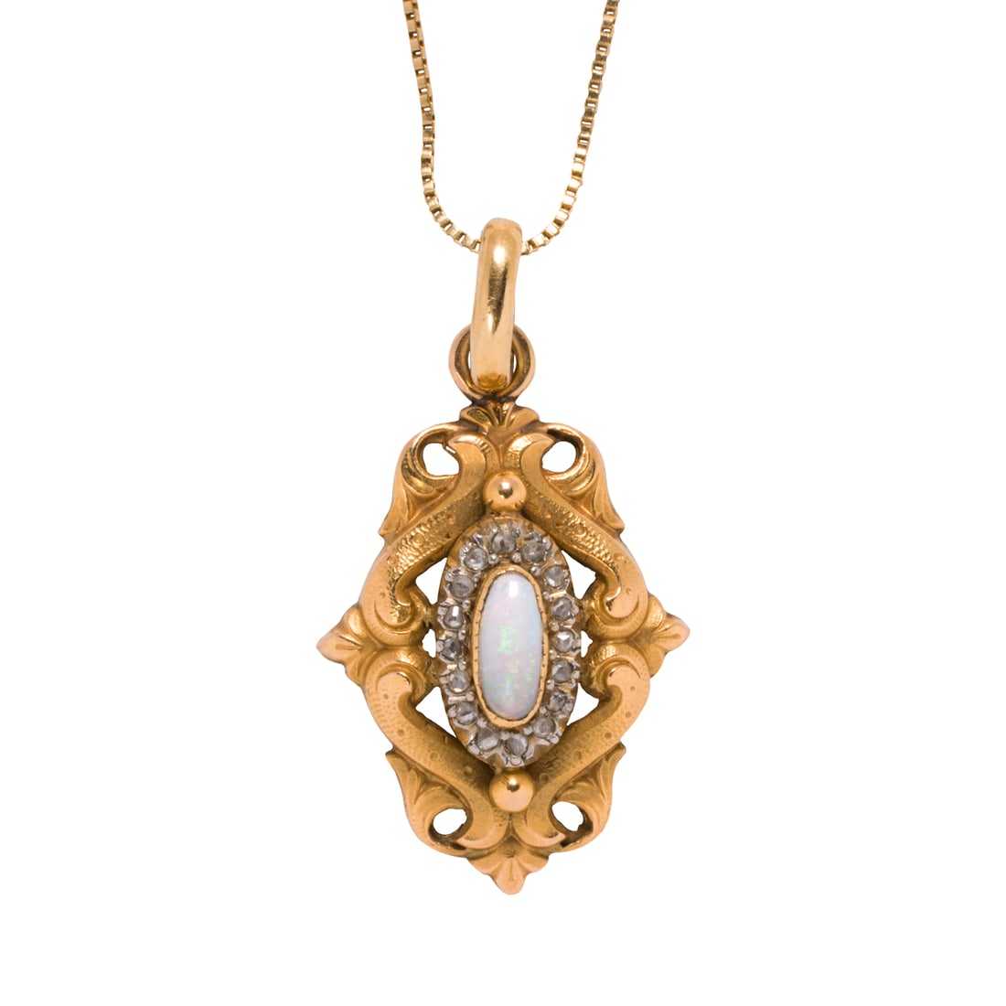 An antique opal, diamond, and 14k gold pendant necklace (1 of 2)