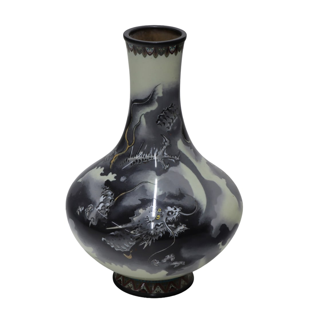 A Japanese cloisonne enamel 'dragon' vase: A Japanese cloisonne enamel 'dragon' vase. Attributed to Gondo Hirosuke, Meiji period, 11.625" high.