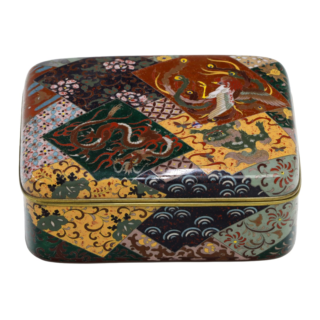 A Japanese cloisonne enamel 'dragon and phoenix' box (1 of 5)