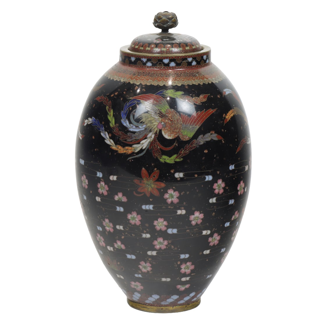 A Japanese cloisonne enamel 'phoenix' jar (1 of 5)