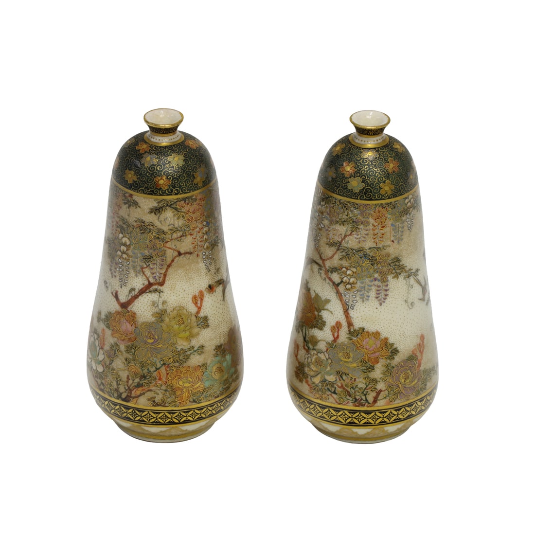 A pair of Satsuma 'wisteria' vases (1 of 3)