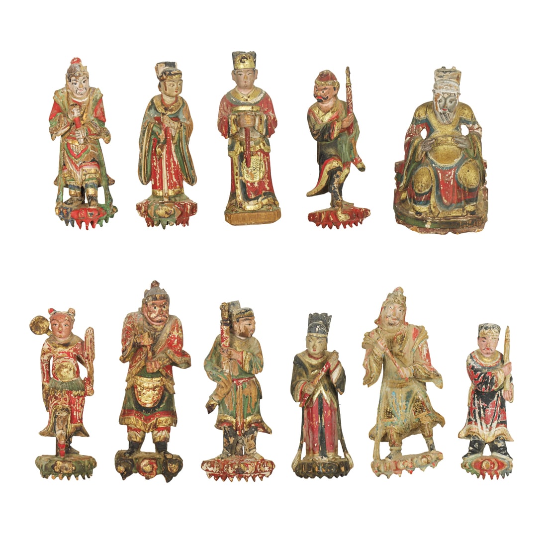 (lot of 11) Chinese polychrome painted wood Daoist figures (1 of 3)