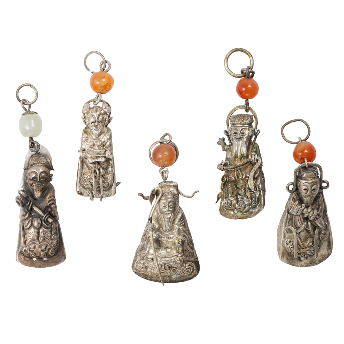 (lot of 5) Chinese silver chains with longevity figures (1 of 3)