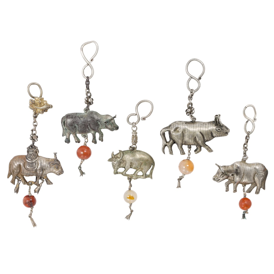 (lot of 5) Chinese silver ox form pendants (1 of 3)