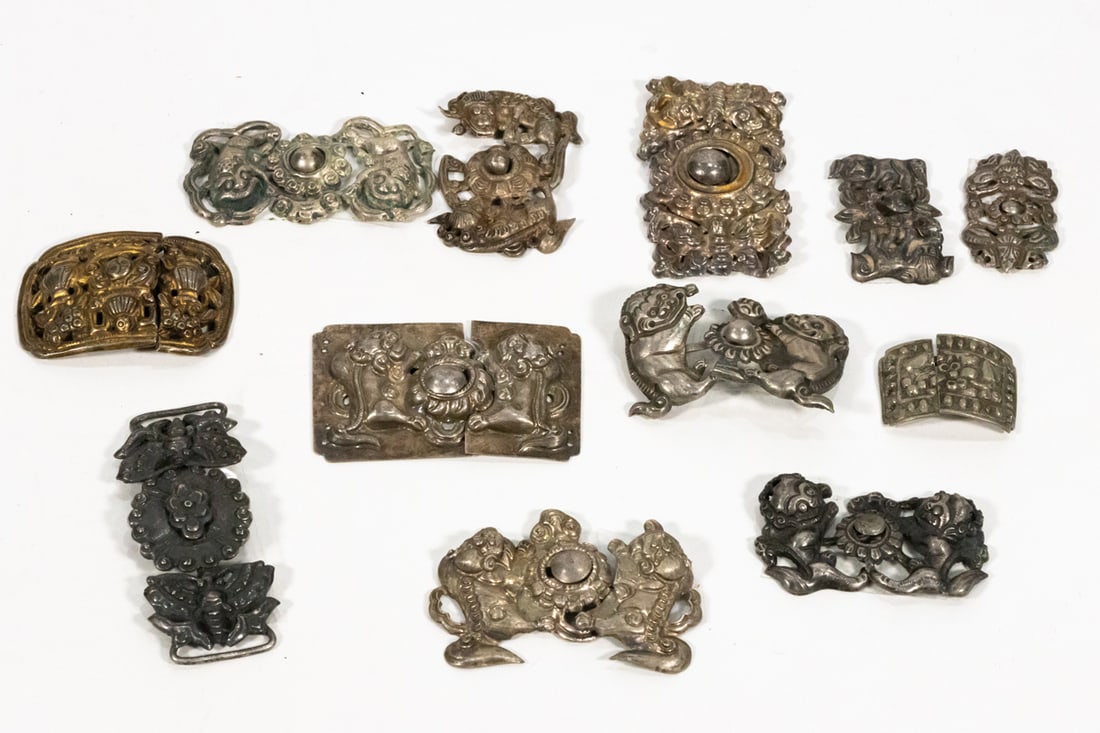 (lot of 12) Chinese silver belt buckles (1 of 3)
