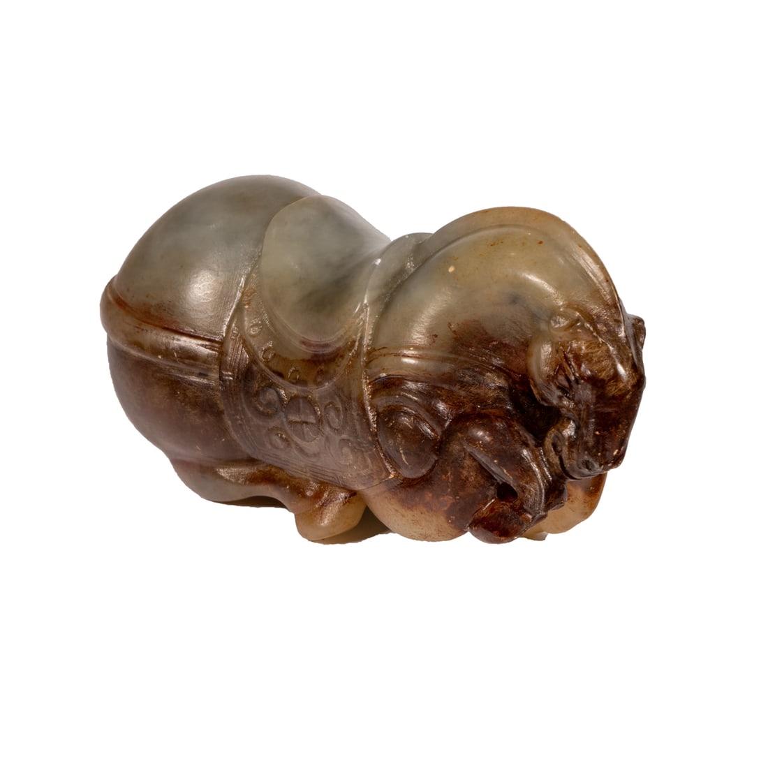 A Chinese russet and celadon jade horse (1 of 3)