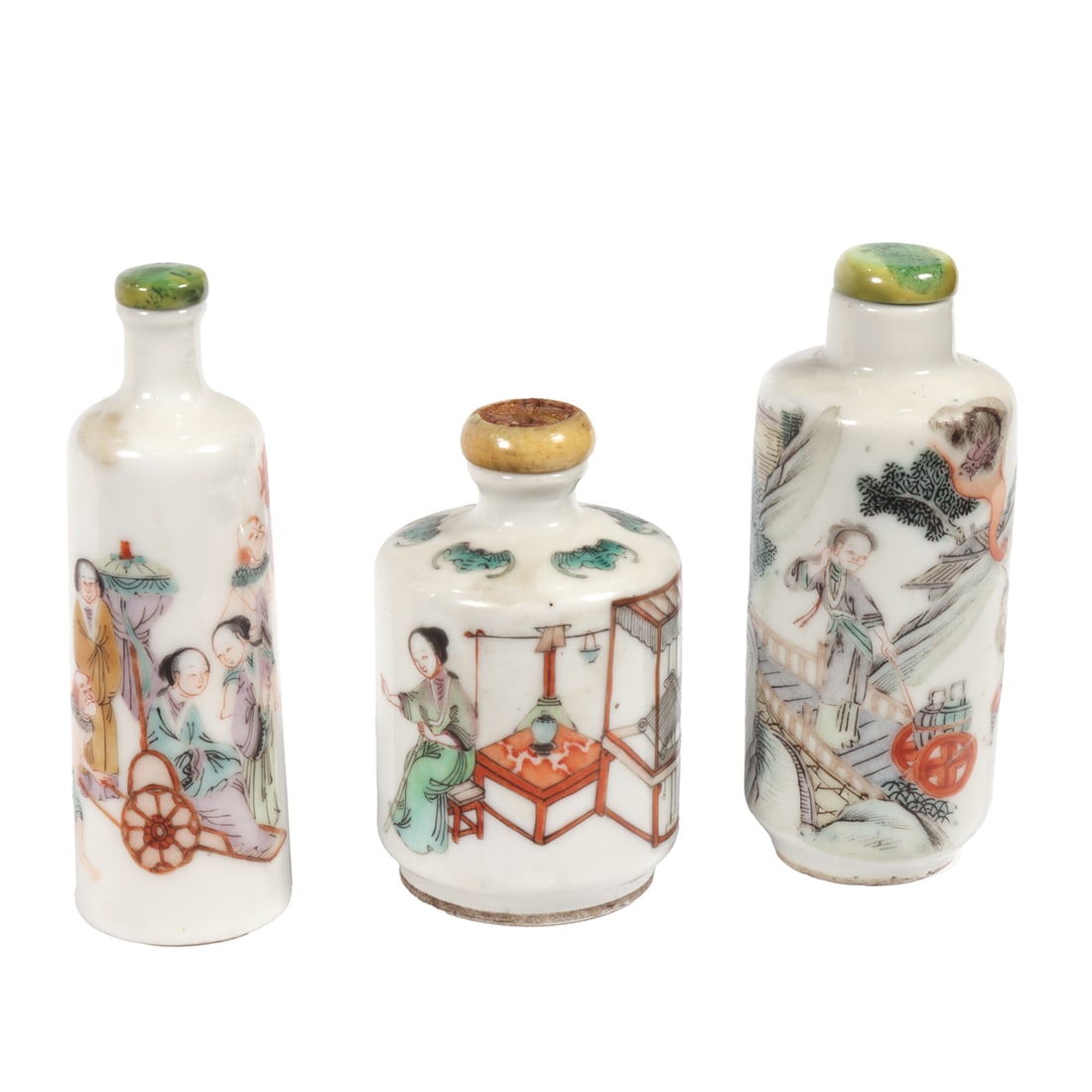 (lot of 3) Chinese famille rose snuff bottles with figures (1 of 2)