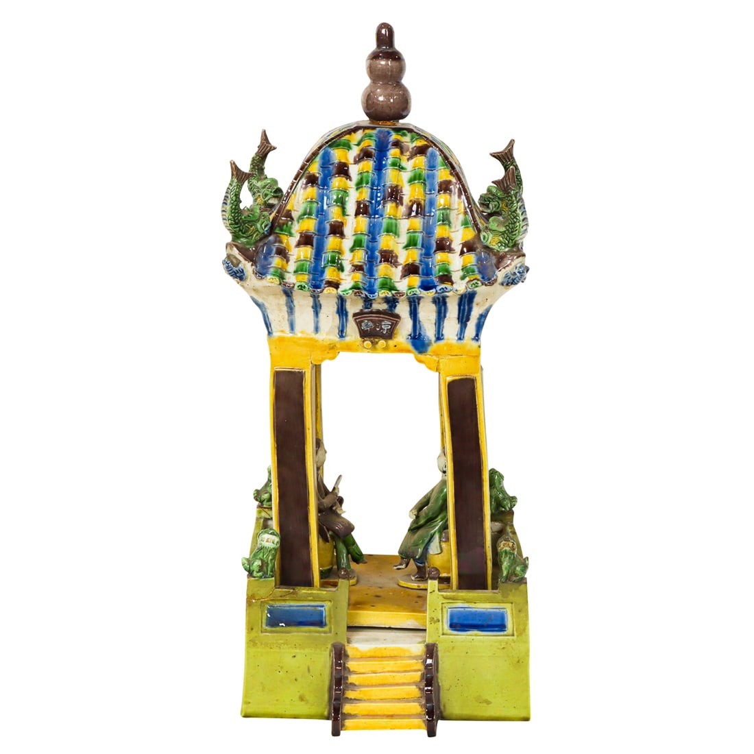 A Chinese glazed biscuit ceramic model of a pavilion (1 of 6)