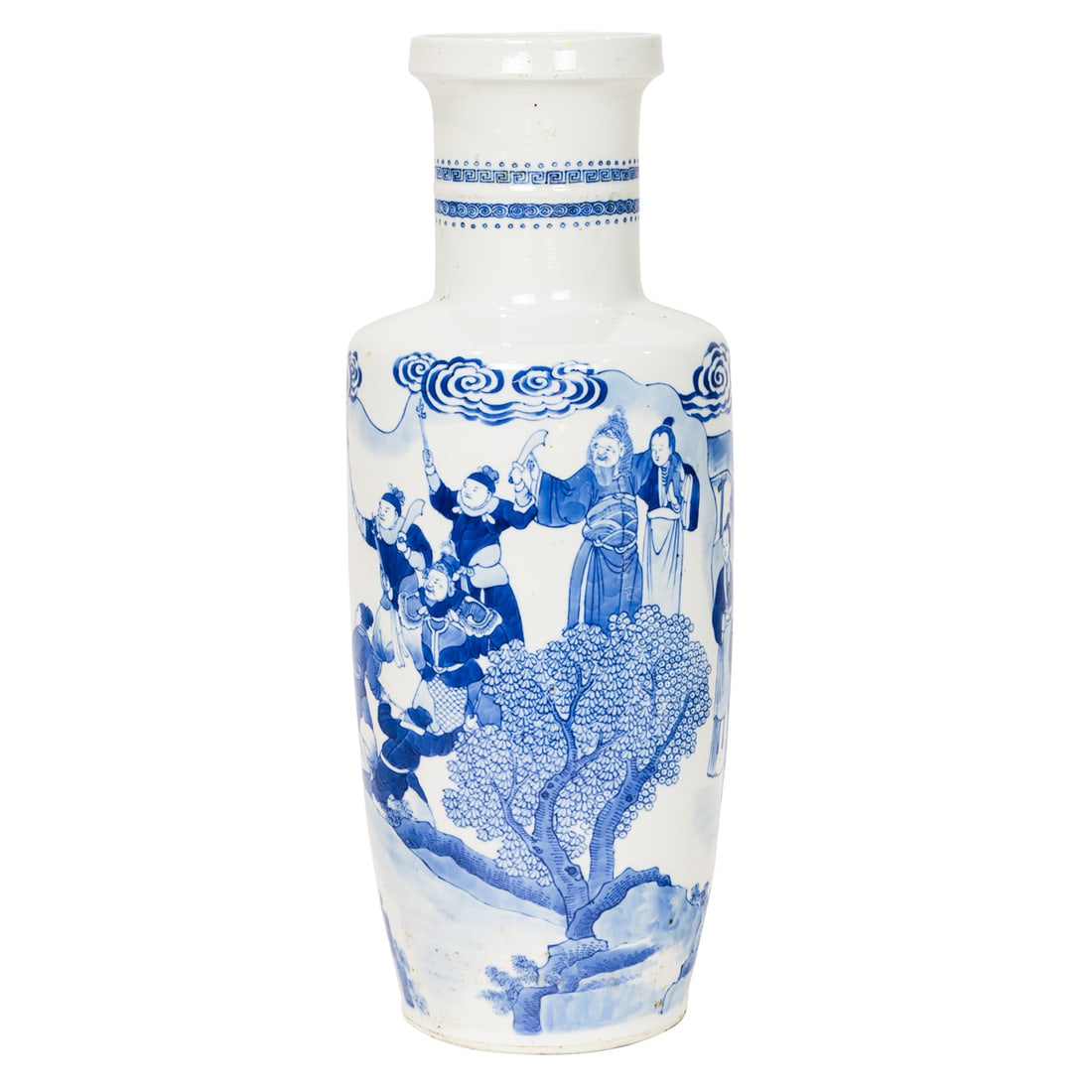 A Chinese blue and white figural rouleau vase (1 of 4)