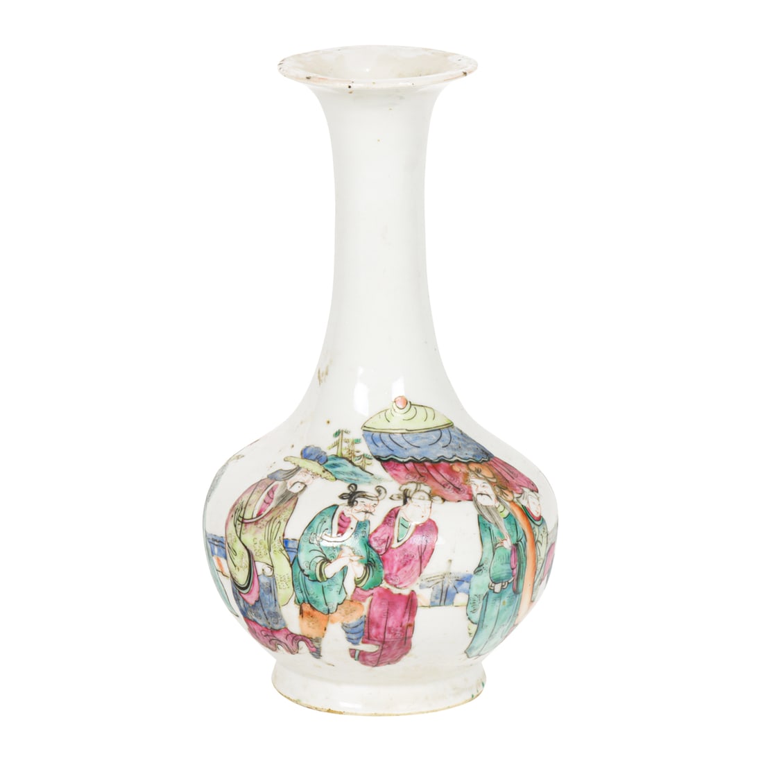 A Chinese famille rose vase: A Chinese famille rose vase. Featuring figures in garden setting, late Qing period, 8.5" high. Provenance: A. Burlingame Johnson (c. 1856-1934) collection, now offered by his descendant.