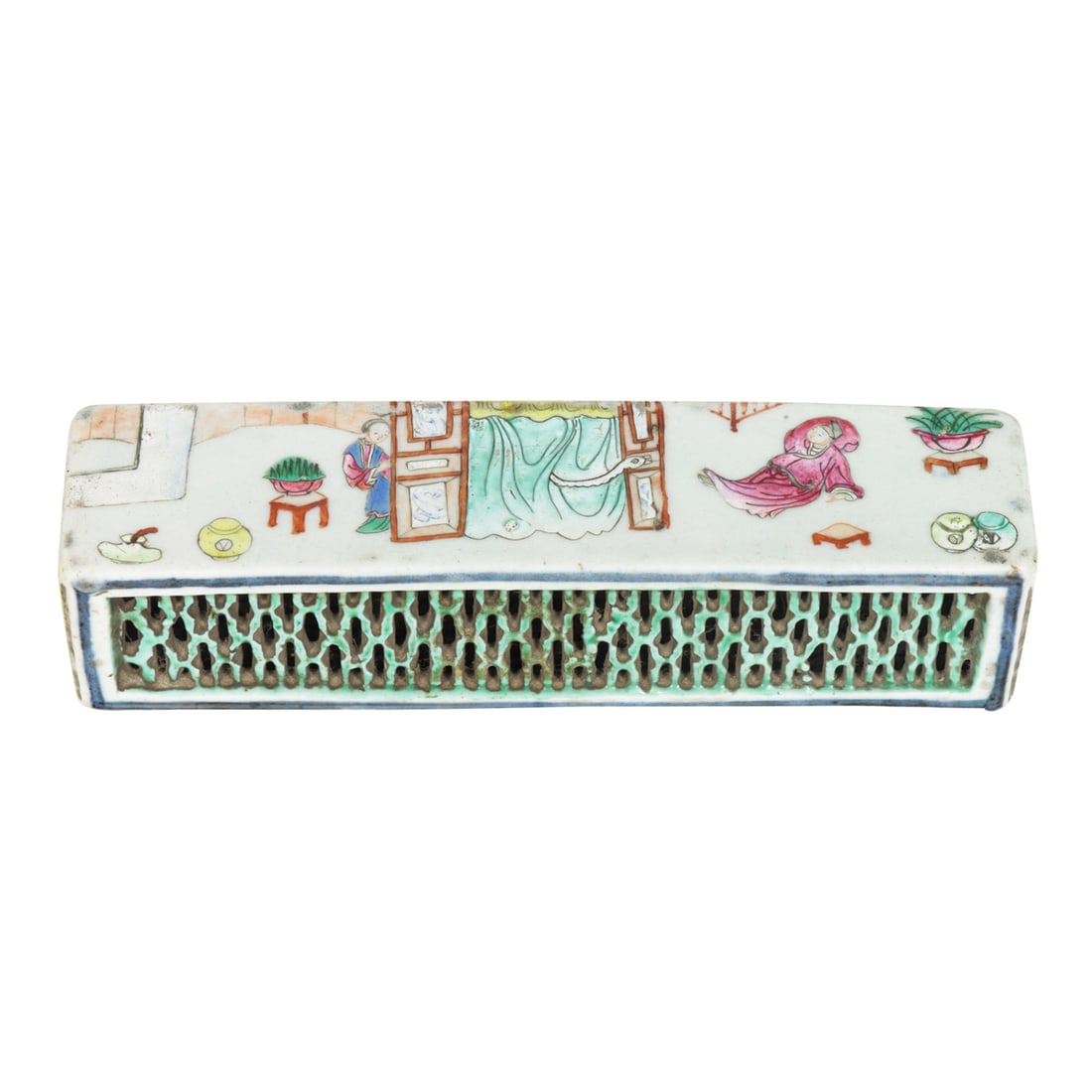 A Chinese famille rose rectangular erotic subject cricket cage (1 of 4)