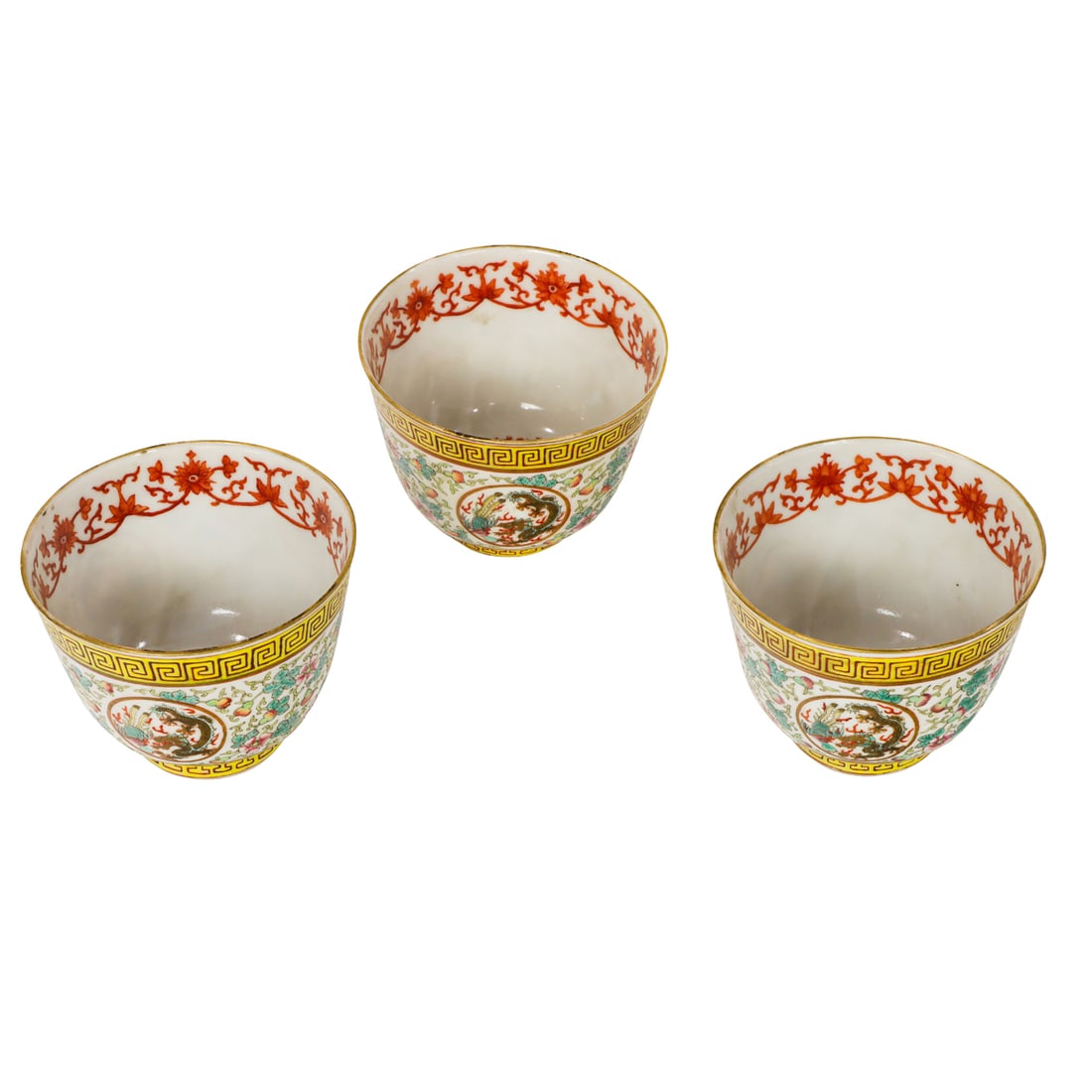 (lot of 3) Chinese famille rose 'dragon and phoenix' cups (1 of 3)