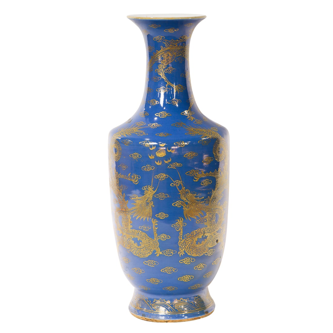 A Chinese powder-blue glazed and gilt painted 'dragon' vase (1 of 4)
