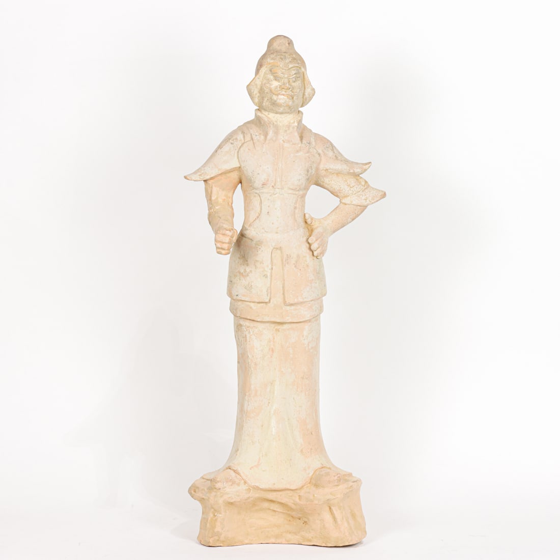A Chinese pottery tomb standing figure of a guardian (1 of 3)