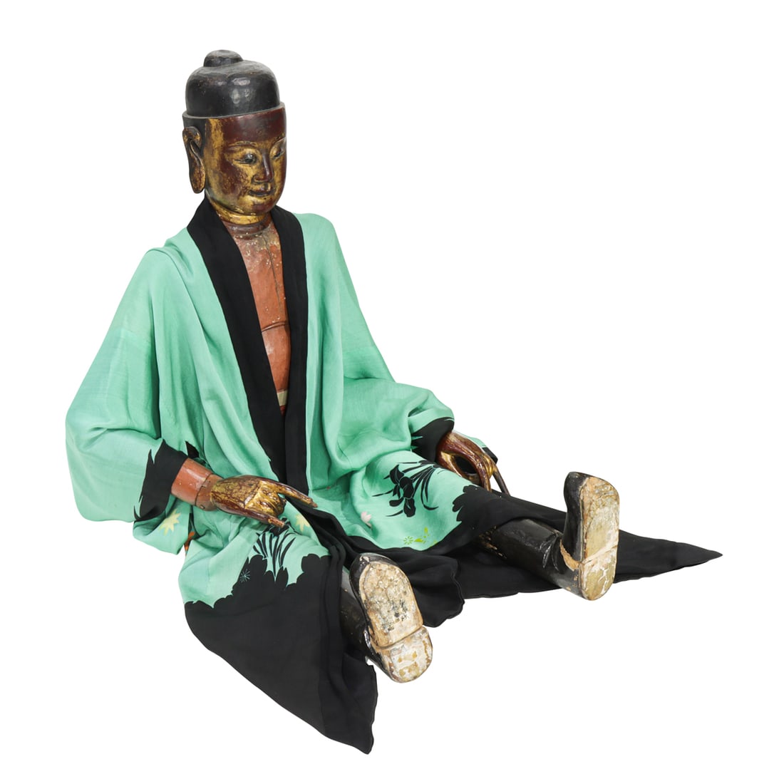 A Chinese lacquered wood articulated figure (1 of 5)