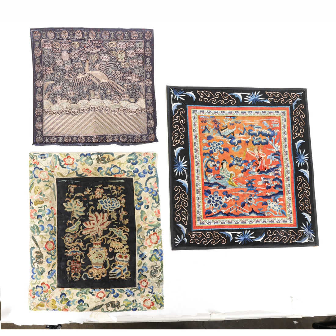 (lot of 3) Chinese embroidered silk panels (1 of 3)
