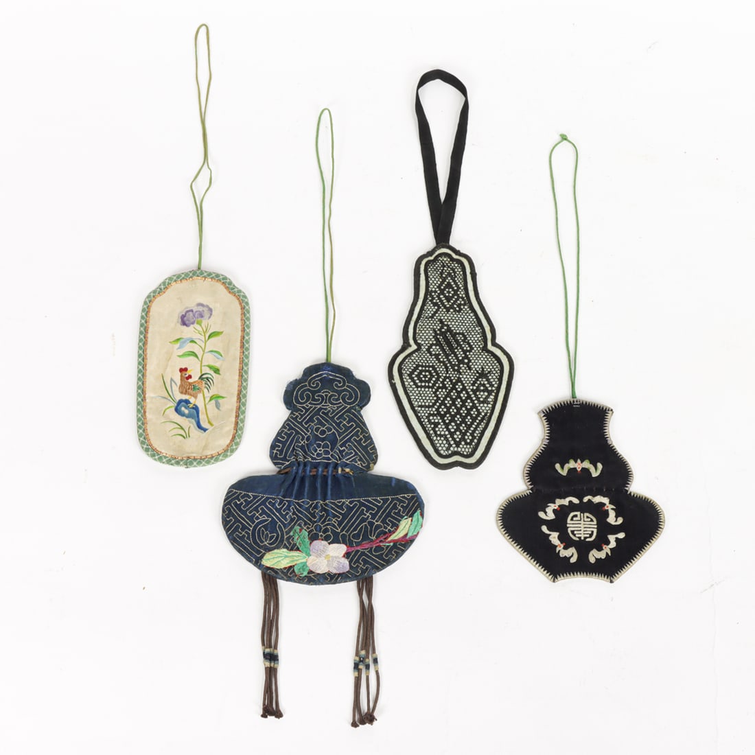 (lot of 4) Chinese embroidered silk spice holders (1 of 3)