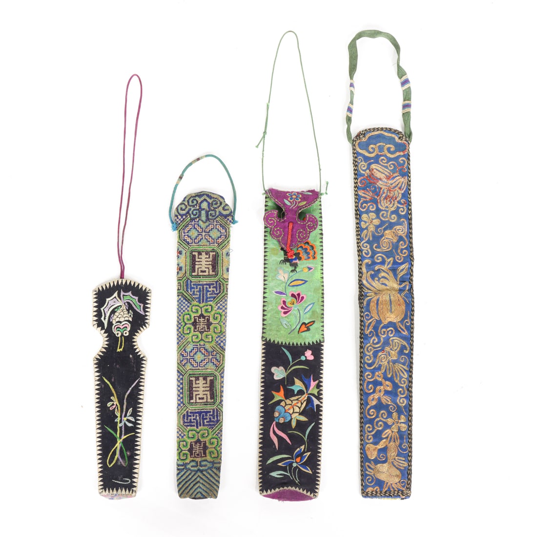 (lot of 4) Chinese embroidered silk fan holders (1 of 3)