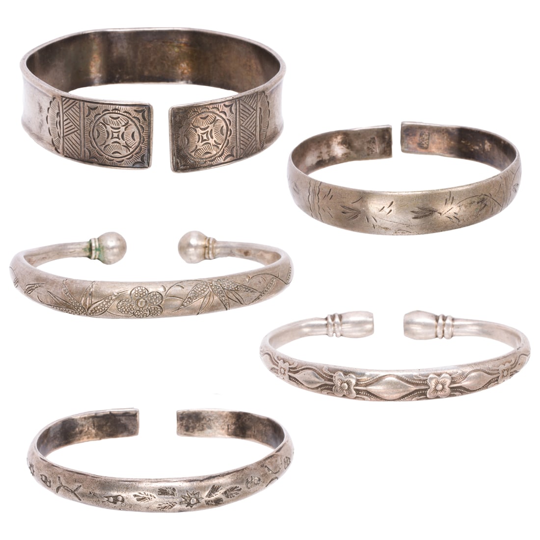 (lot of 5) Chinese silver bracelets (1 of 2)