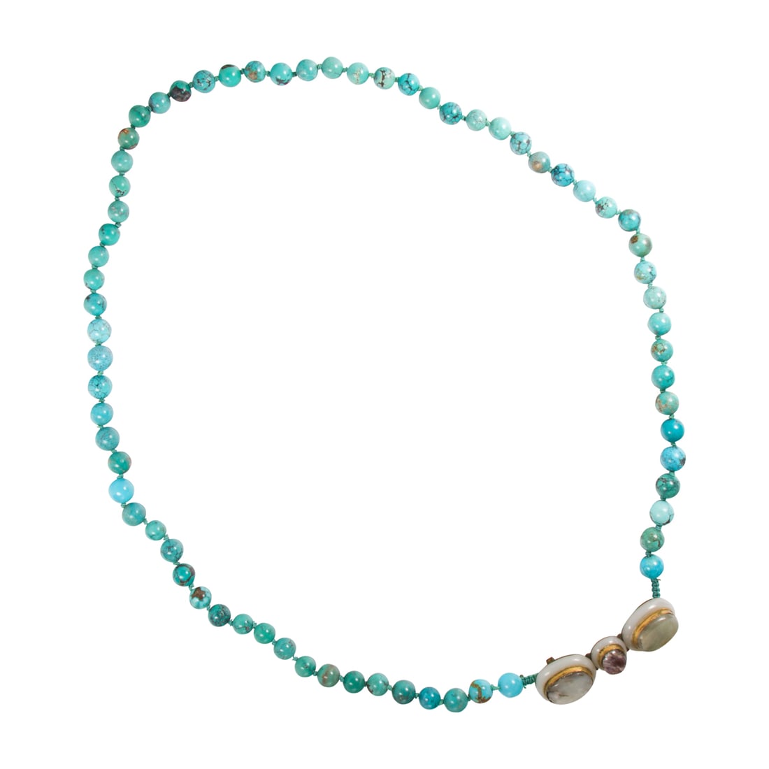 A Chinese turquoise necklace with jade belt buckle (1 of 2)