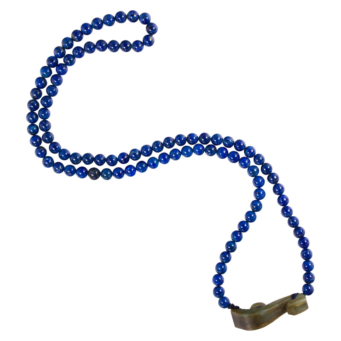 A Chinese lapis lazuli necklace with jade belt hook (1 of 2)