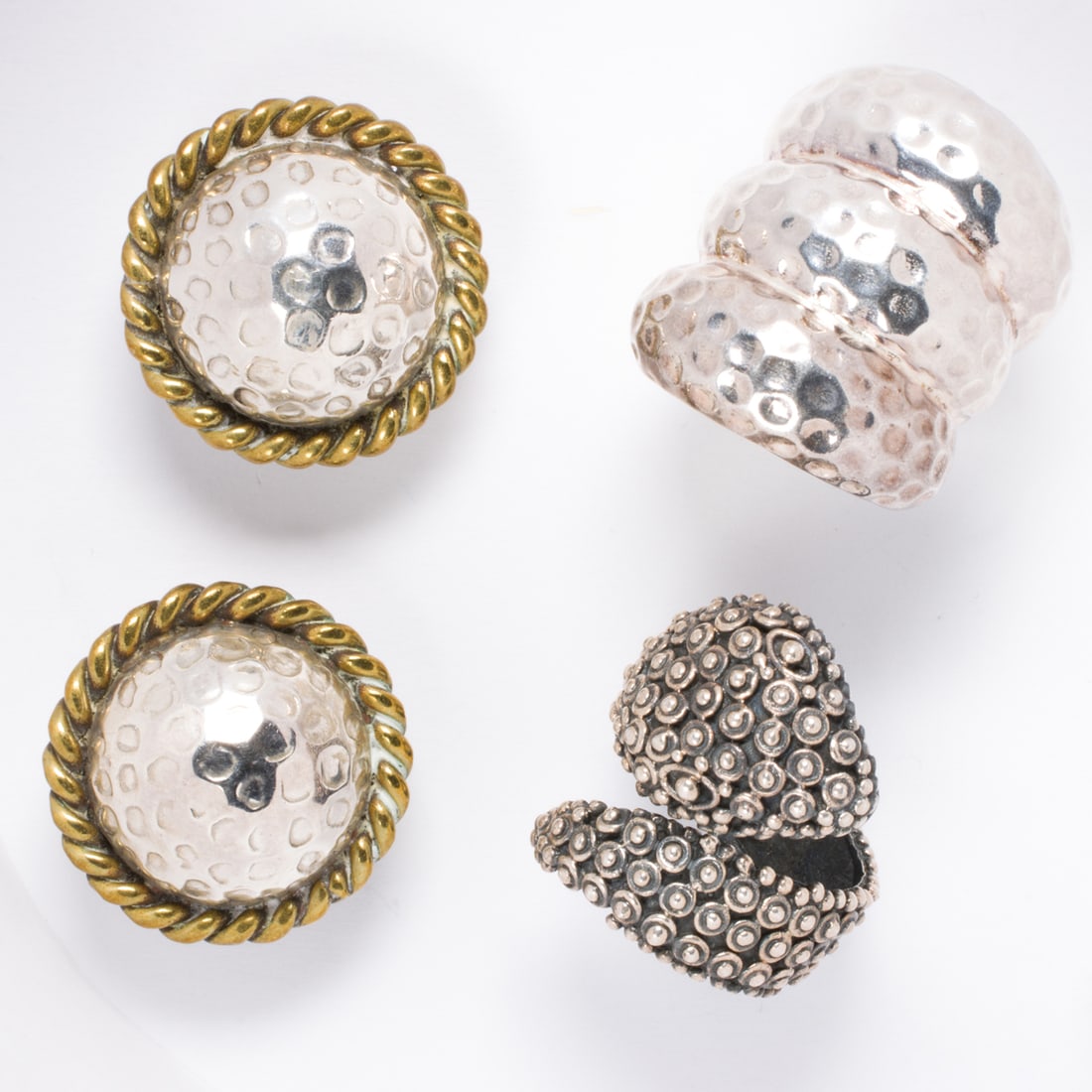 Two sterling silver rings and pair of ear-clips (1 of 1)