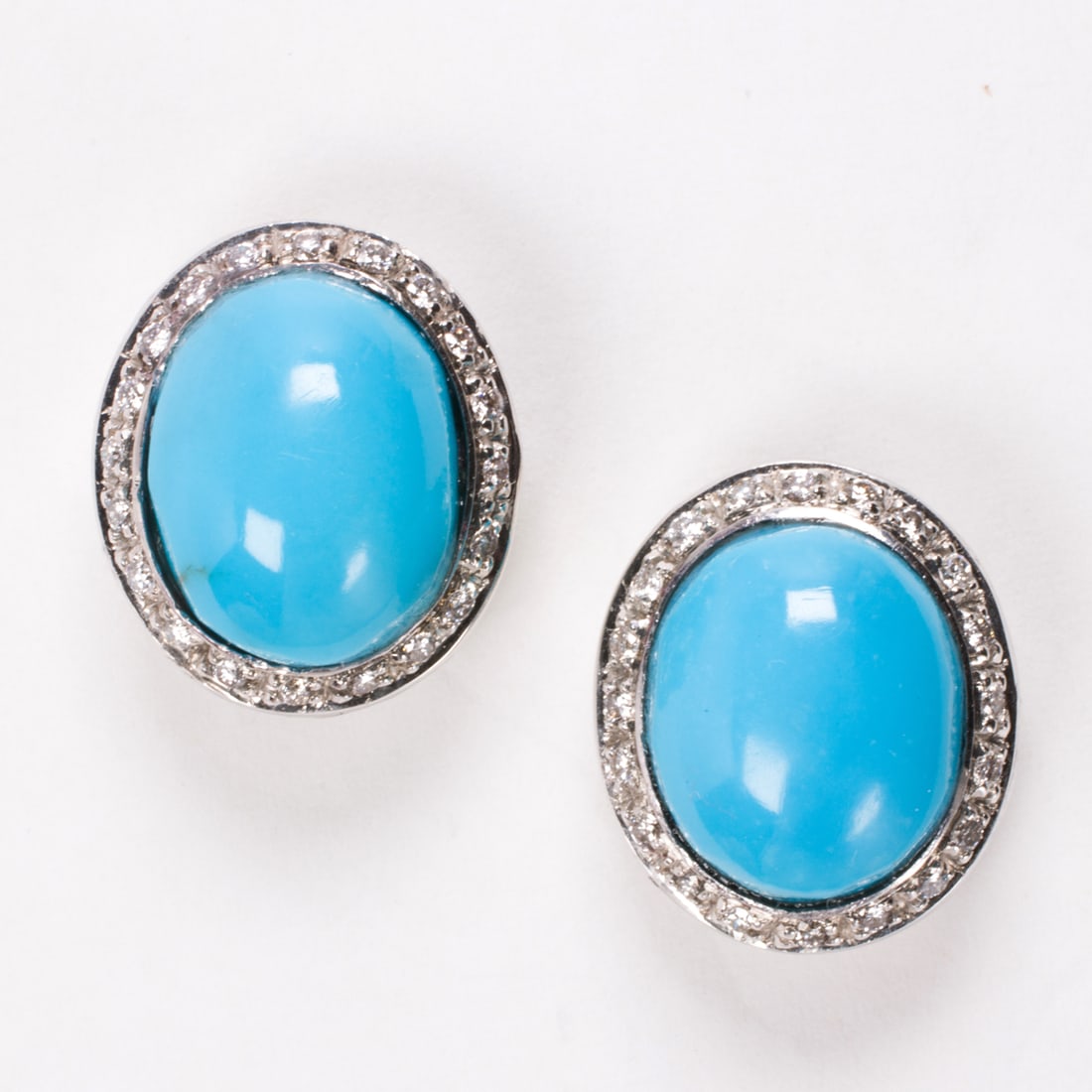 A pair of turquoise, diamond and 18k white gold earrings (1 of 1)