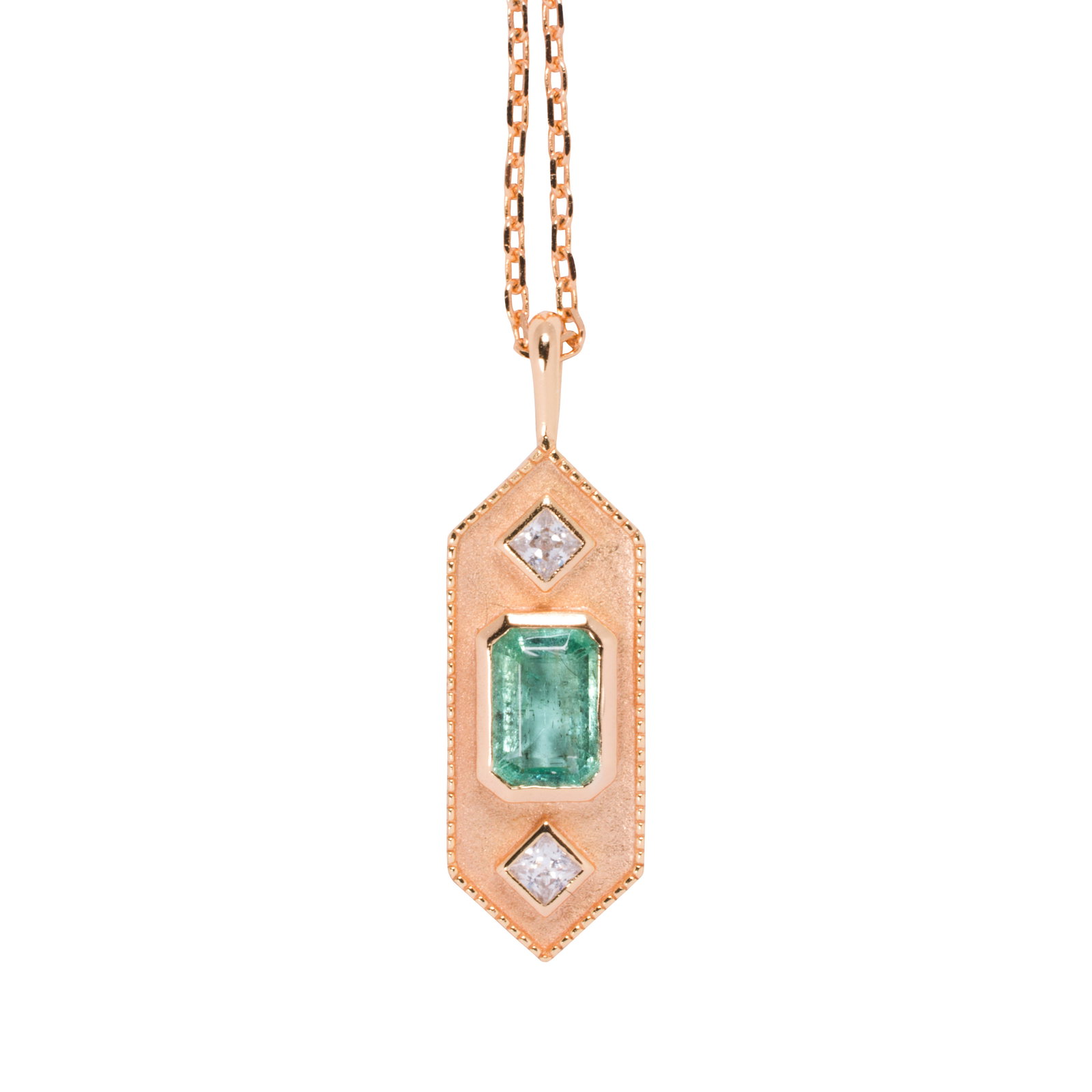 An emerald, cubic zirconia, and silver pendant necklace (1 of 2)