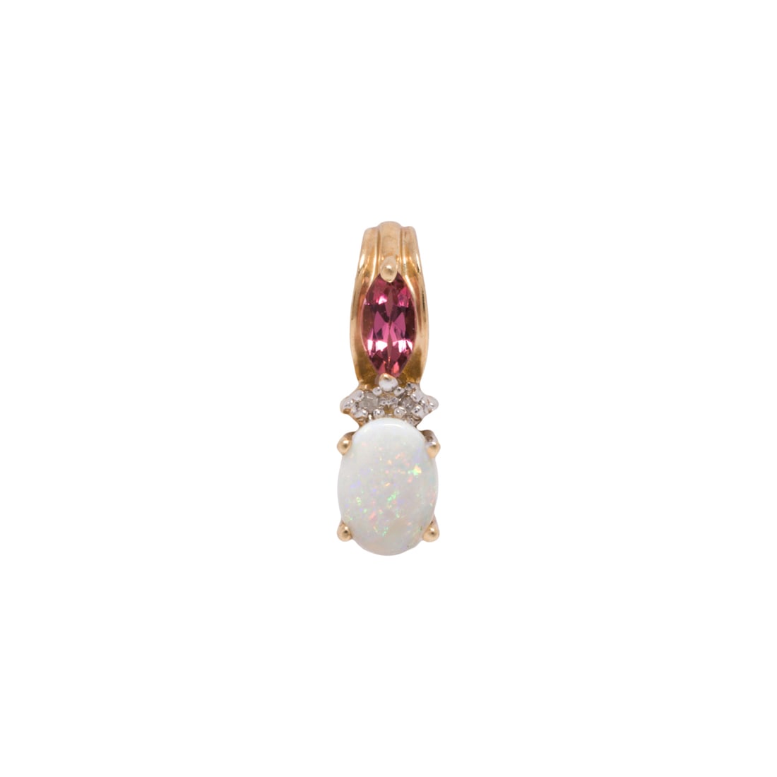 An opal, pink tourmaline, and 10k gold pendant (1 of 1)