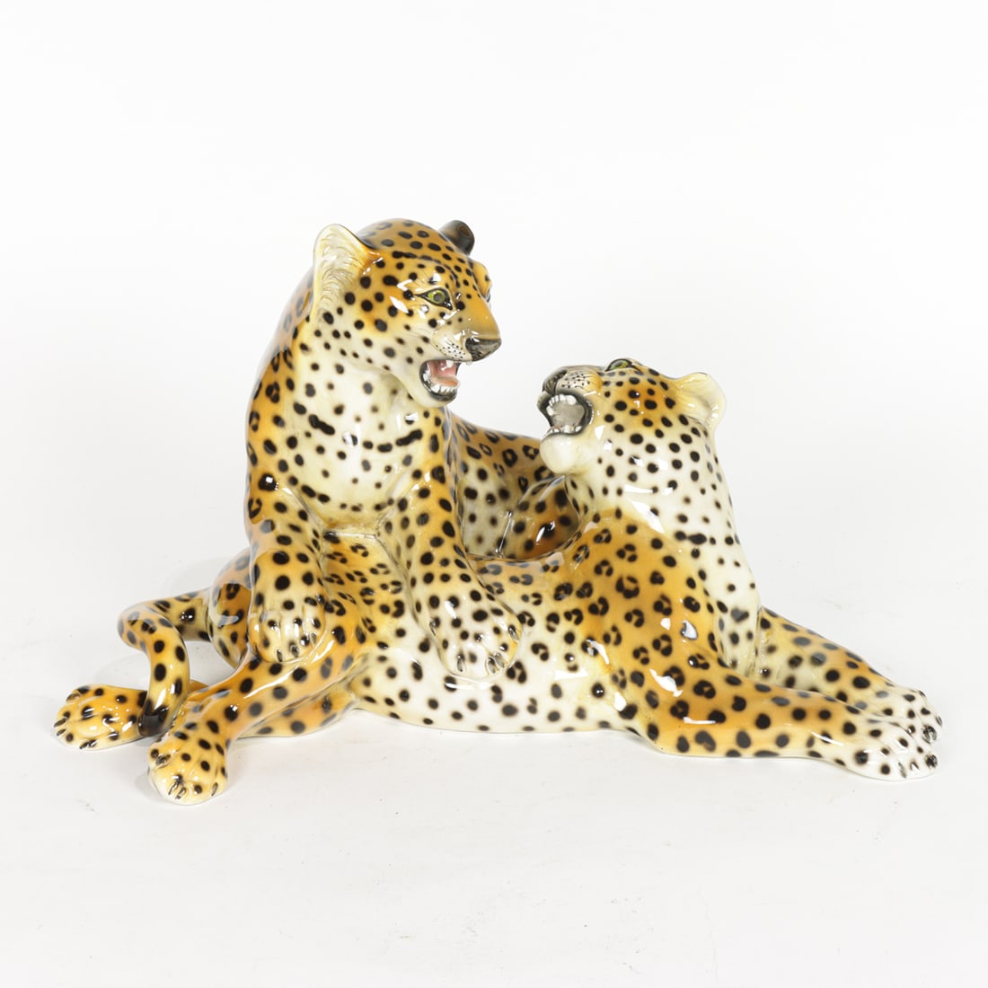 An Italian ceramic figural group of two young cheetahs (1 of 1)