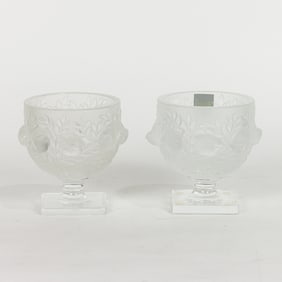 A pair of Lalique glass Elizabeth footed vases