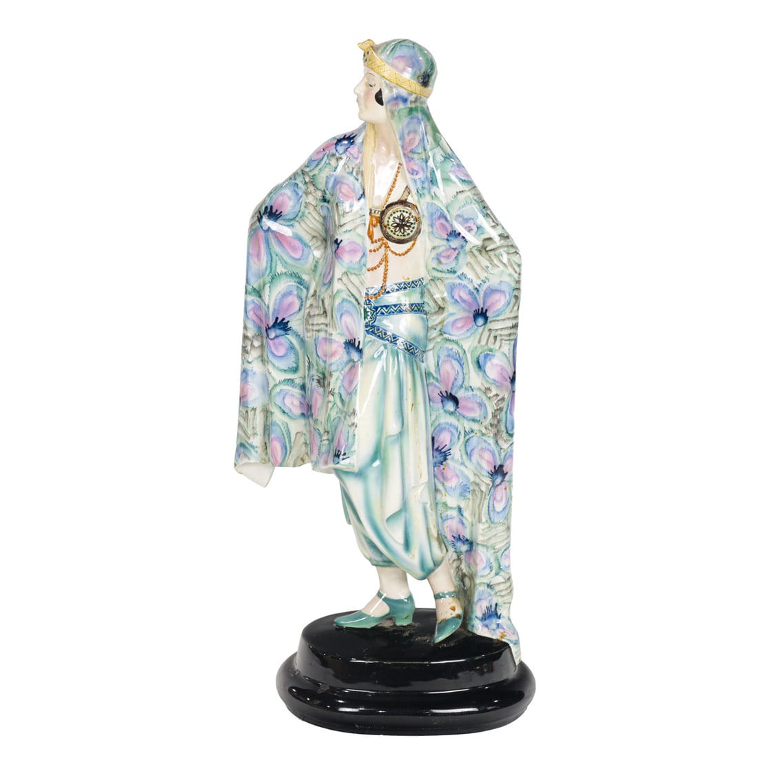 A Josef Lorenzl for Goldschneider Art Deco figure of Aida: A Josef Lorenzl for Goldschneider Art Deco figure of Aida, the beauty in Egyptian costume, 5281, printed ?Made in Austria?, underglaze blue and black circle mark and painted indistinctly with cipher,