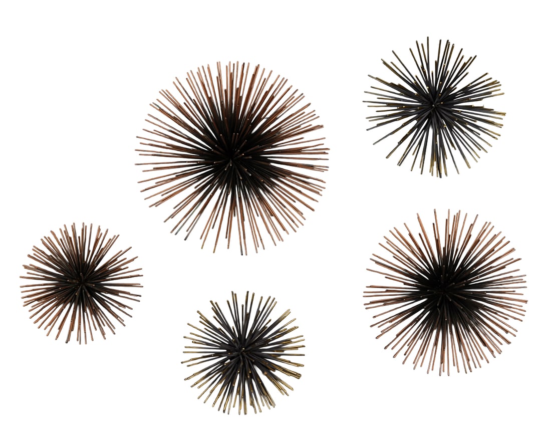 A set of five Mid Century Modern patinated metal urchin wall hangings (1 of 1)