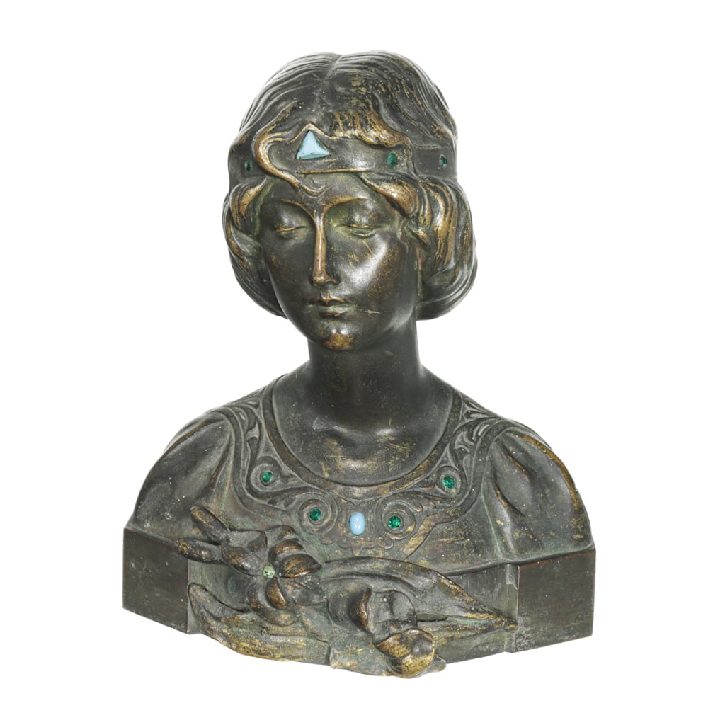 An Art Nouveau patinated bronze bust of a maiden (1 of 1)