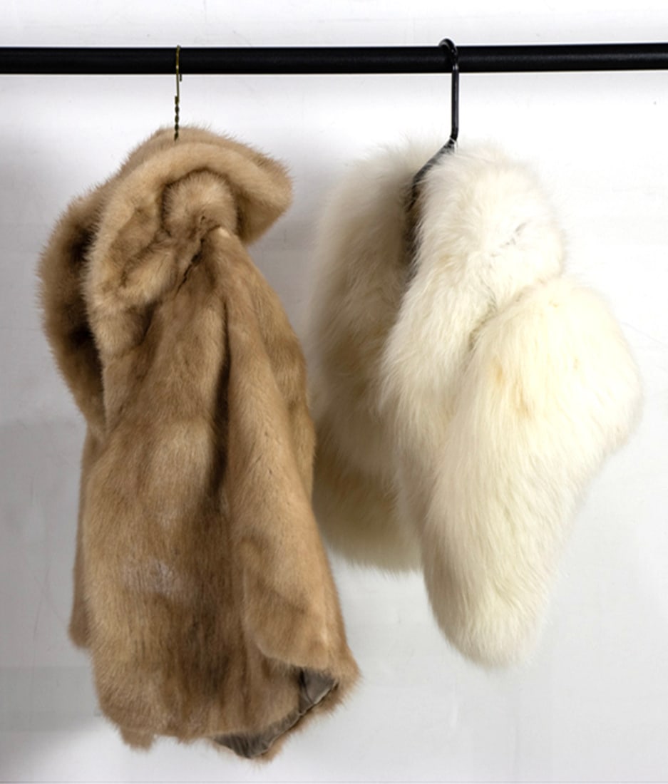 Two fur shrugs: Two fur shrugs, 17"l x 15.5" (shoulder); 12"l x 18" (shoulder)