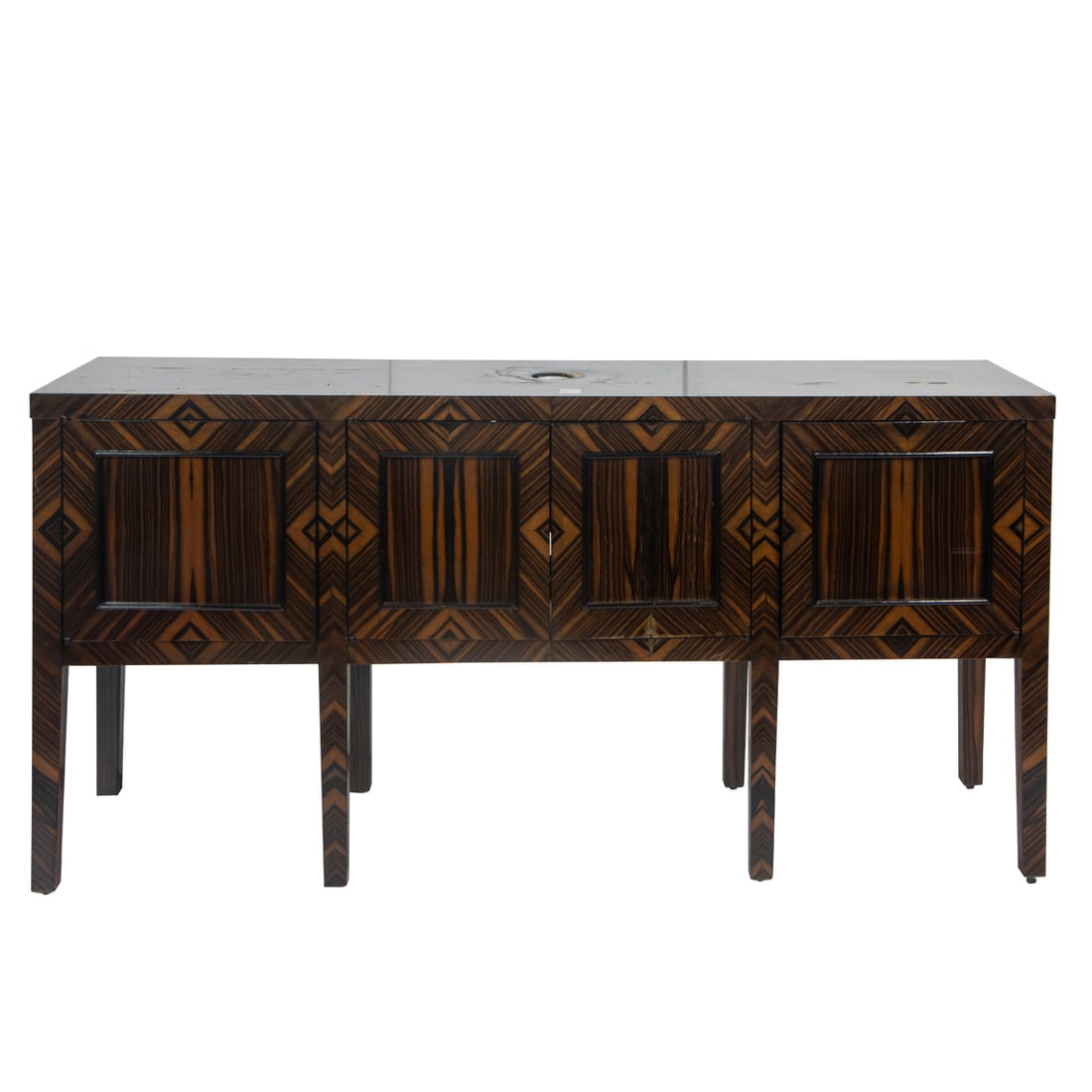 A contemporary exotic wood console cabinet (1 of 5)