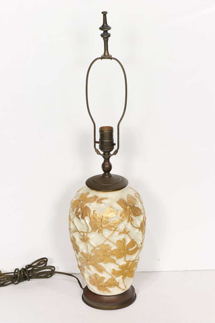 A Phoenix Art Deco gilt decorated glass table lamp decorated with dogwood flowers (1 of 1)