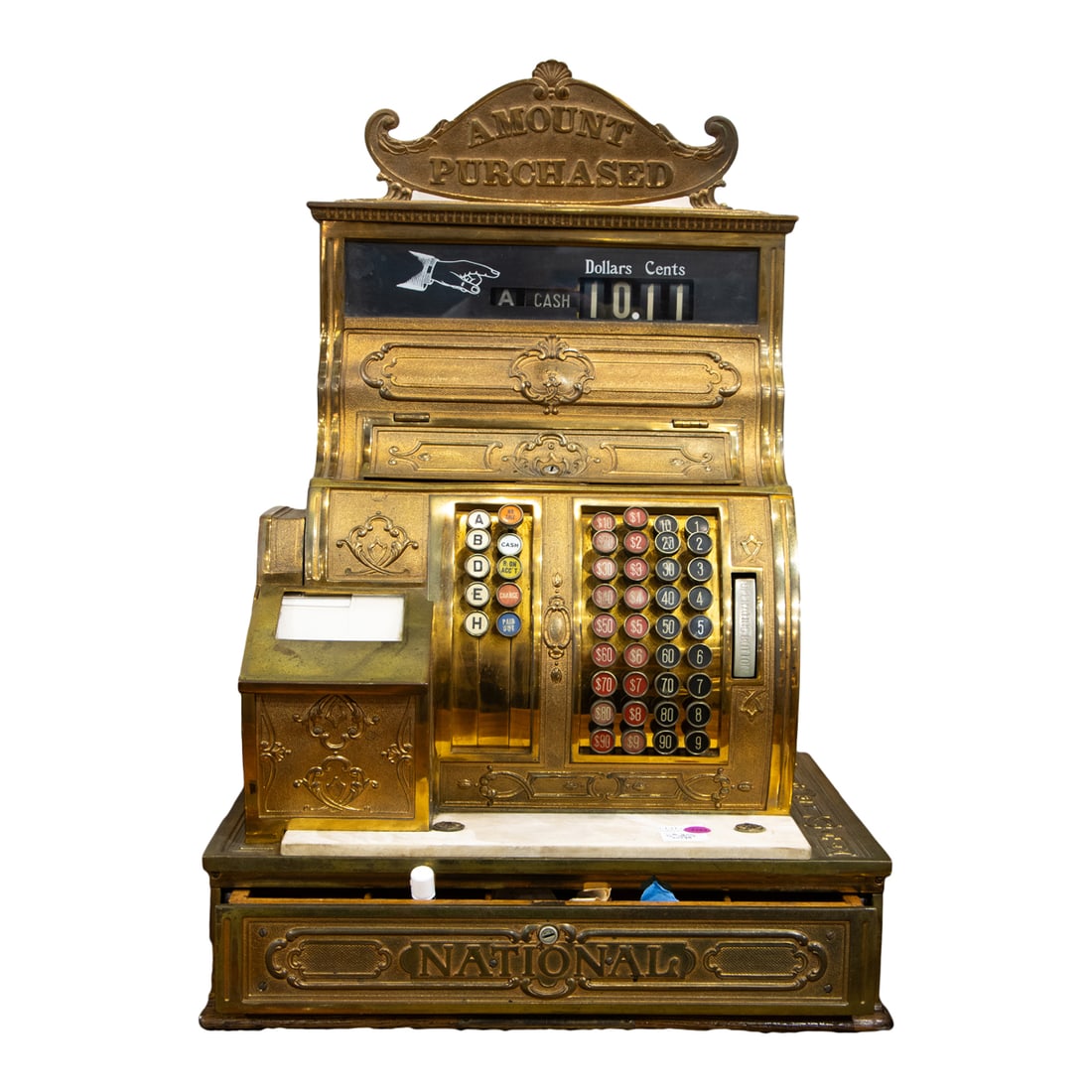 A National brass cash register with Amount Purchased marquee (1 of 1)