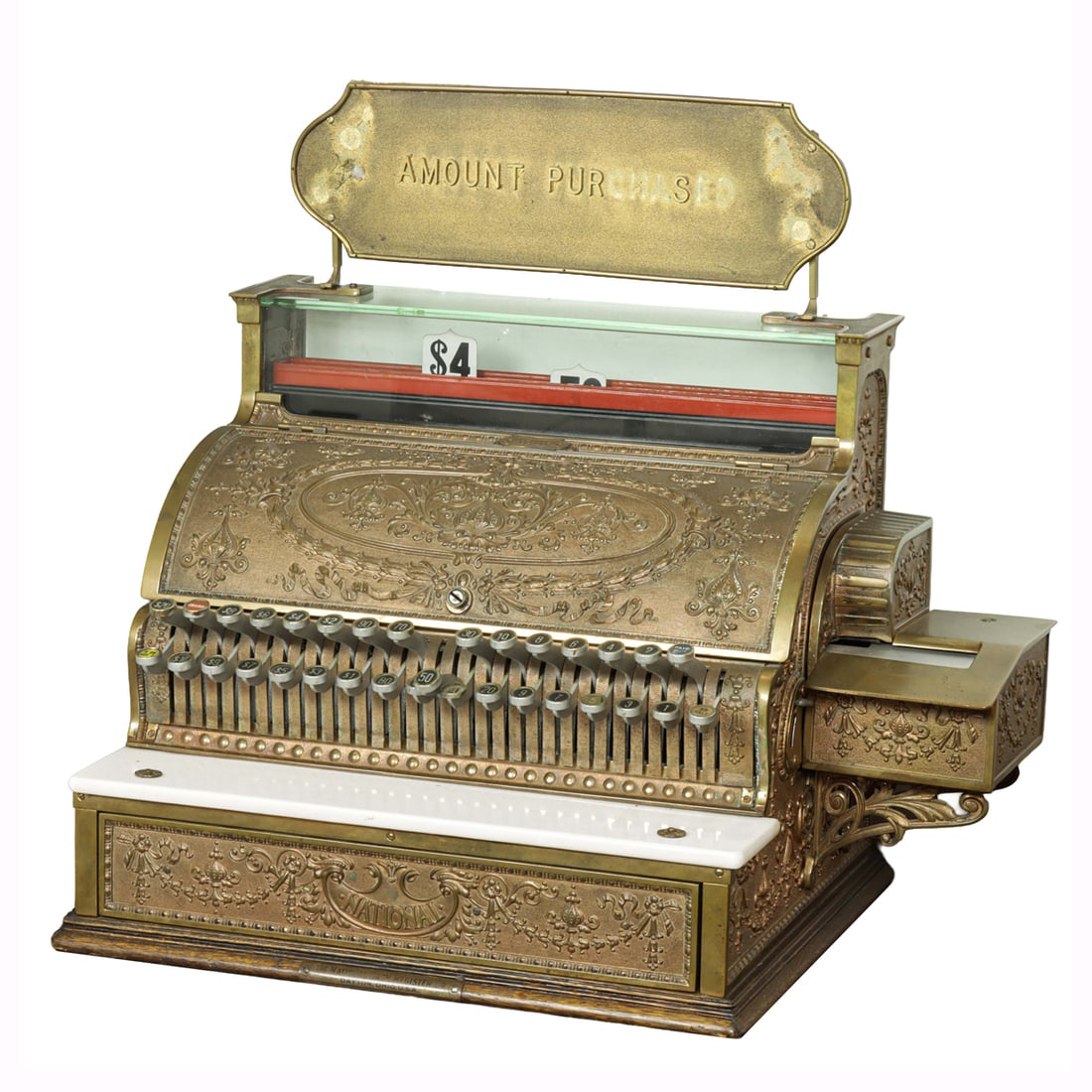 A National brass cash register with Amount Purchased marquee (1 of 3)