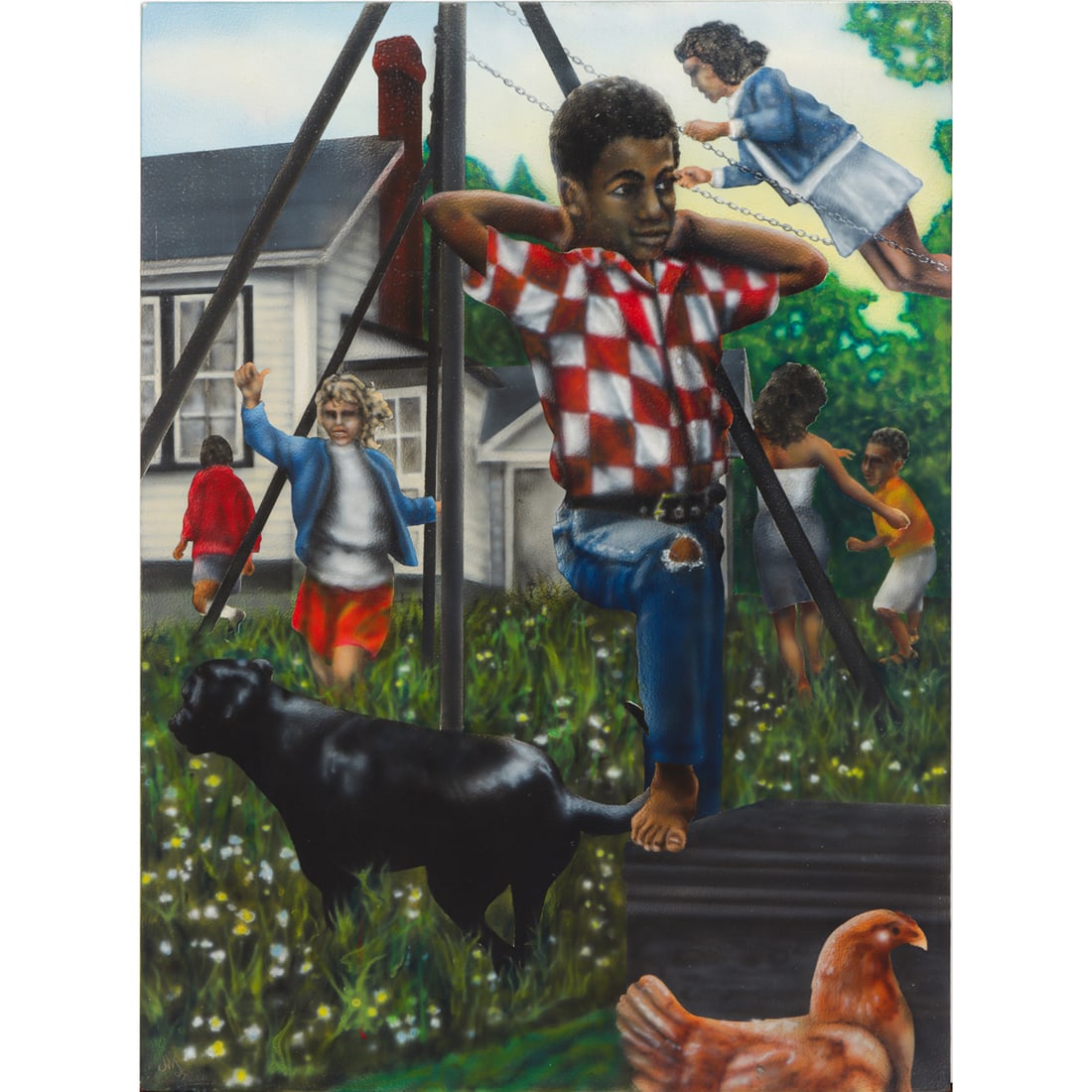 Painting, Jack Massey: Jack Massey (American, 20th/21st century), "Decatur St.," 1995, oil on board, signed, titled, and dated verso, board (unframed): 32"h x 24"w. Note: Jack Massey is a contemporary artist working out of