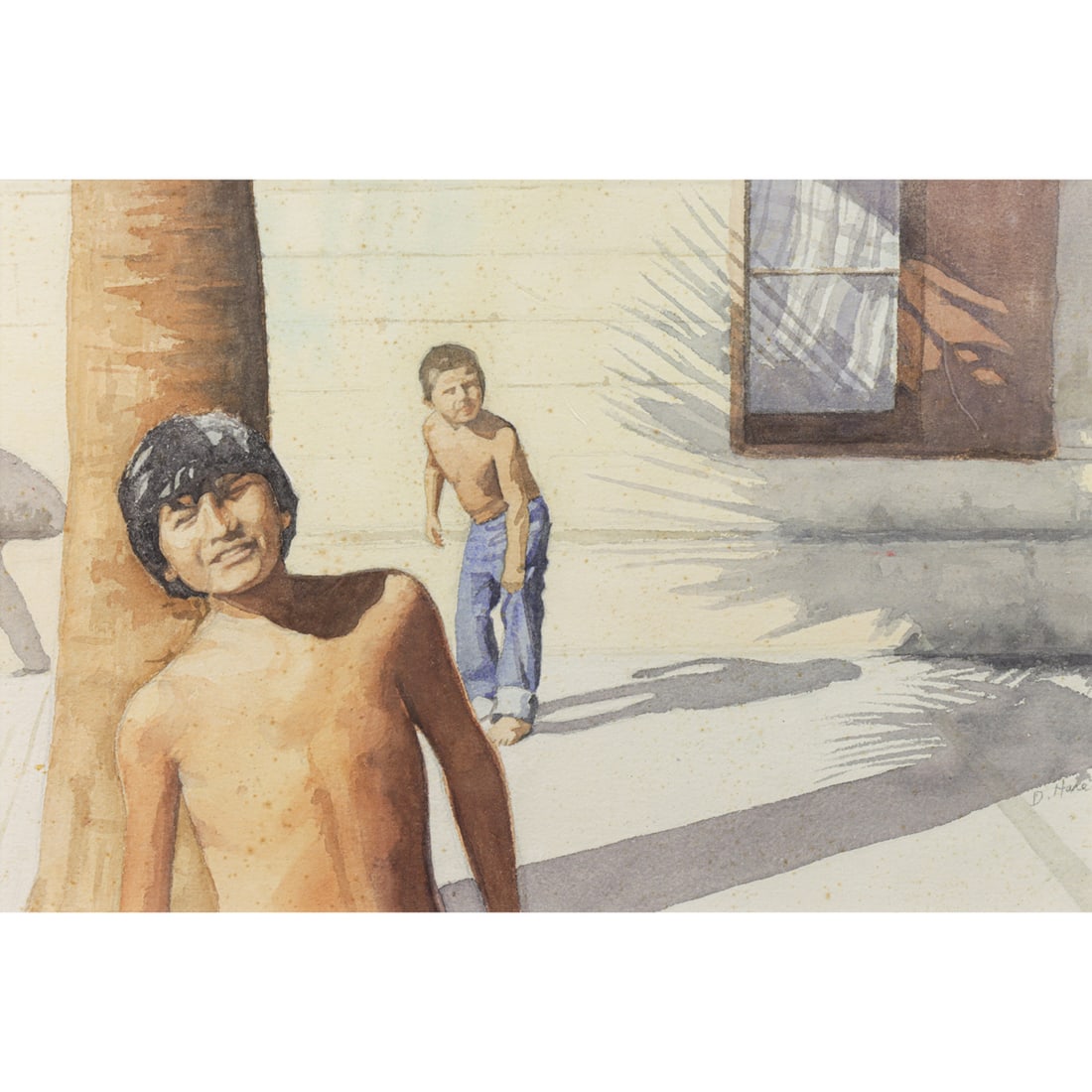 Watercolor, Dennis Hare: Dennis Hare (American, 1946-2024), Two Boys, watercolor, signed lower right, sight: 12"h x 18"w, overall (with frame): 20"h x 25.5"w