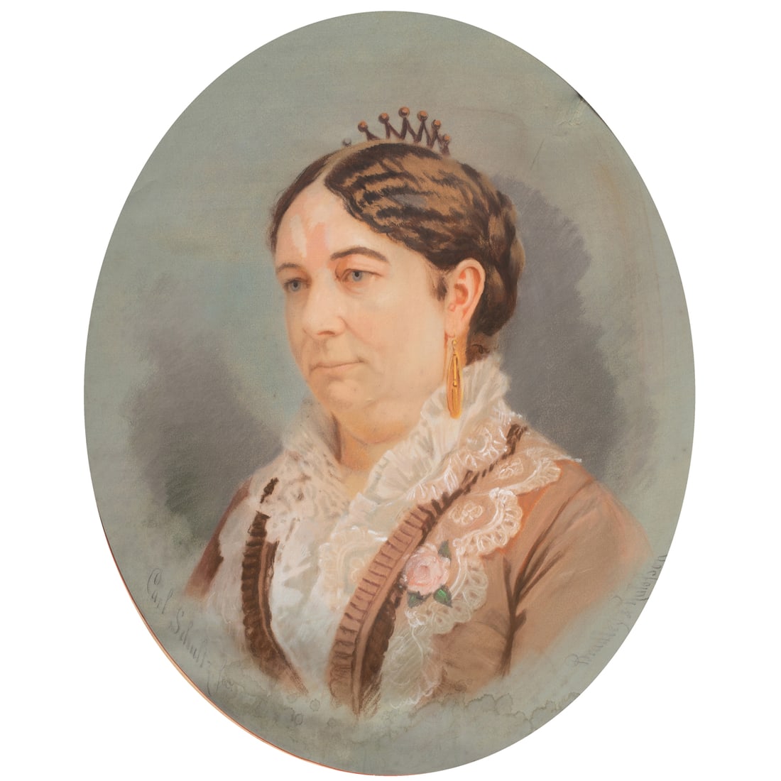 Pastel, Portrait of Mary Elizabeth Staples: Anonymous (19th century), "Portrait of Mary Elizabeth Staples (1849-1883)," pastel on paper, museum inventory no: 45873, sight: 25"h x 20.5"w, overall (with frame): 29.5"h x 25"w. Note: Mary