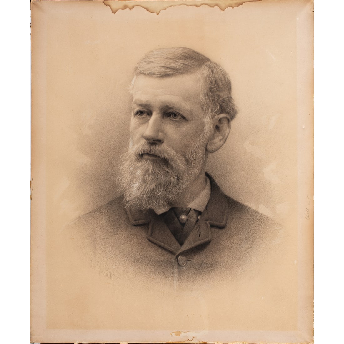 Work on paper, Oscar Kunath: Oscar Kunath (American/German, 1830-1909), "Portrait of George L. Bradley," crayon, museum inventory no: 51330, sheet (unframed): 24"h x 20"w. Provenance: Property of the Fine Arts Museums of San