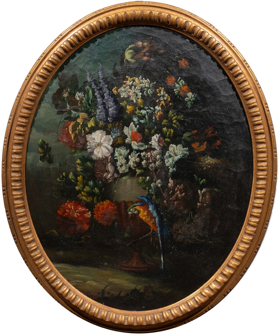 Painting, European School (19th/20th century): European School (19th/20th century), Still Life with Flowers, oil on canvas, overall (with frame): 35"h x 30"w