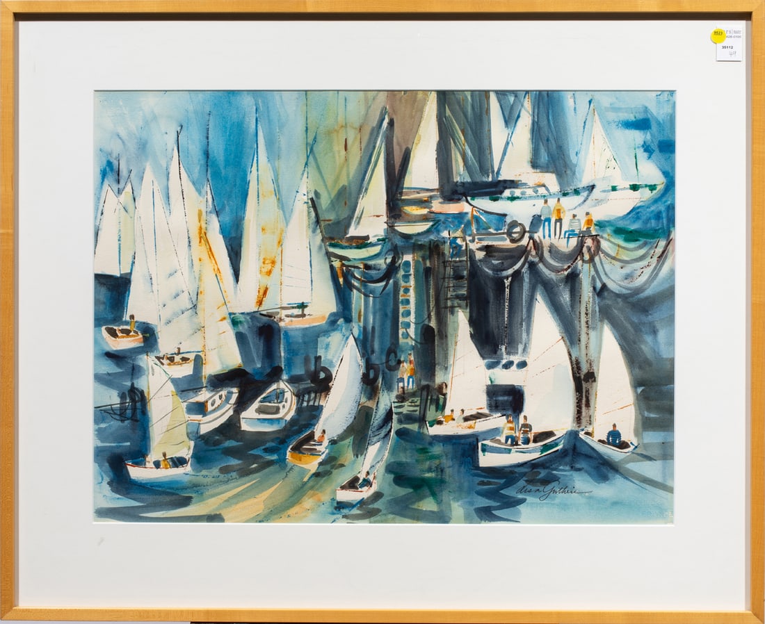 Watercolor, Lisa Guthrie: Lisa Guthrie (American, 20th century), Regatta, watercolor, signed lower right, overall (with frame): 31"h x 38"w